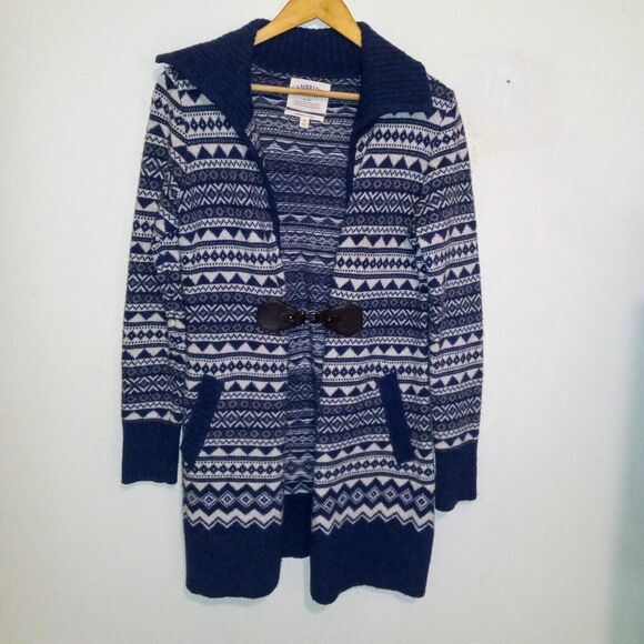 Cambridge Dry Goods Lambswool Blend Long Cardigan-Medium-Fx Leather Toggle Clasp - Picture 1 of 11